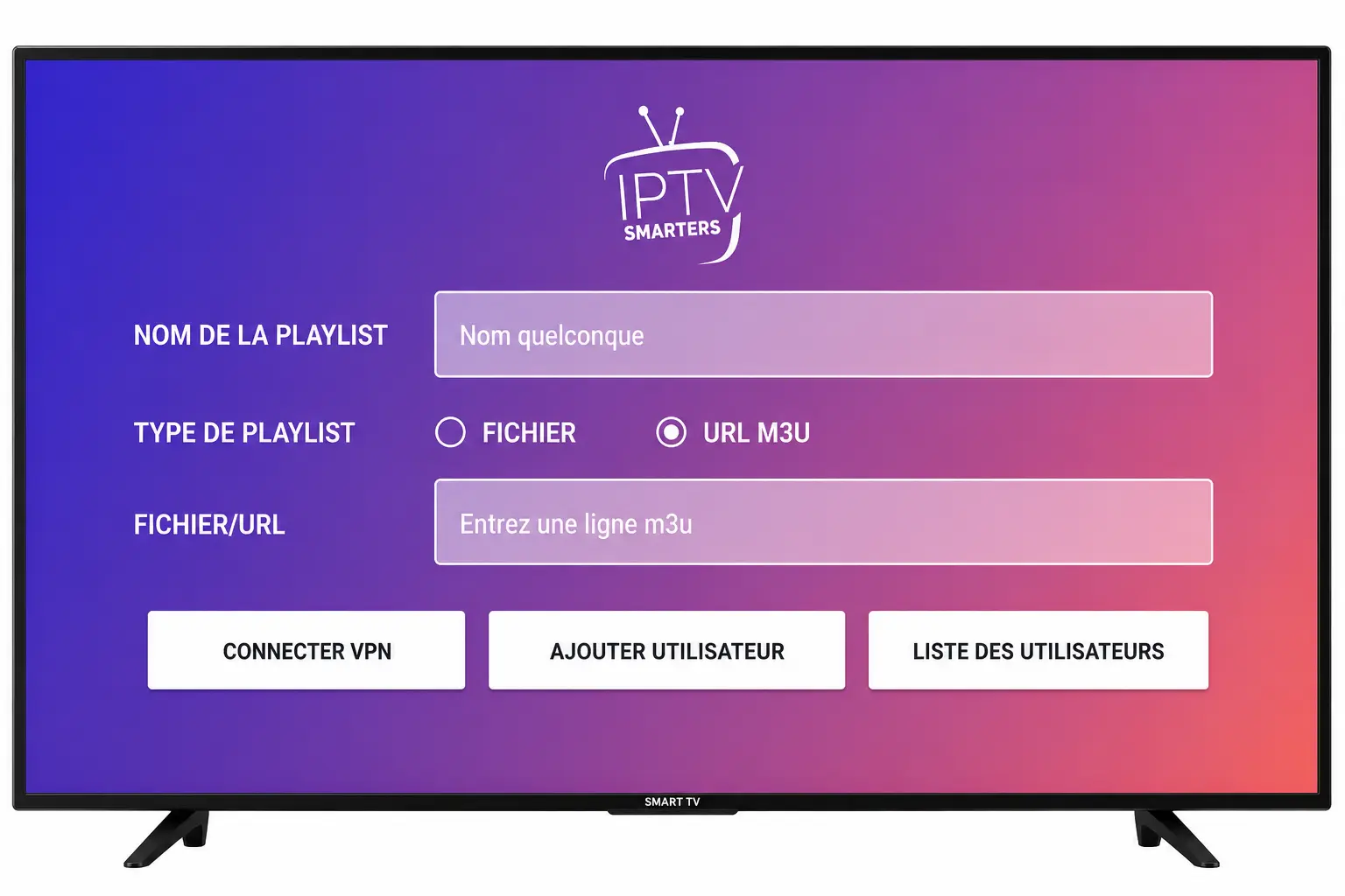 Connexion IPTV Smarters Pro par liste de lecture M3U