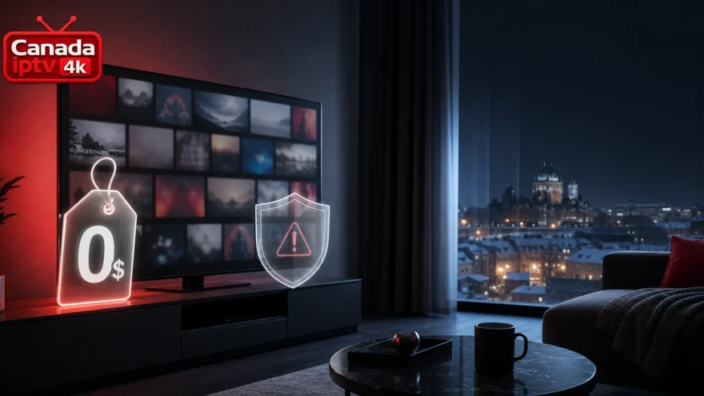 IPTV Quebec gratuit avec télévision et symbole de protection