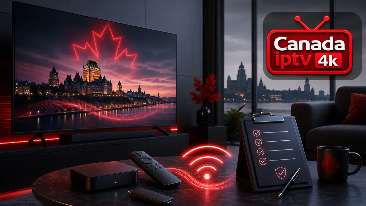 Guide IPTV Quebec 2026 avec le logo Canada IPTV 4K